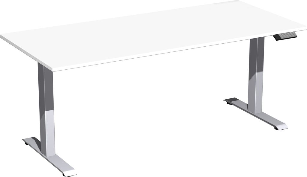 Schreibtisch, elektr. höhenverstellbar, BxTxH 1800x800x630-1280 mm, Melamin-Platte 25 mm, weiß/silber