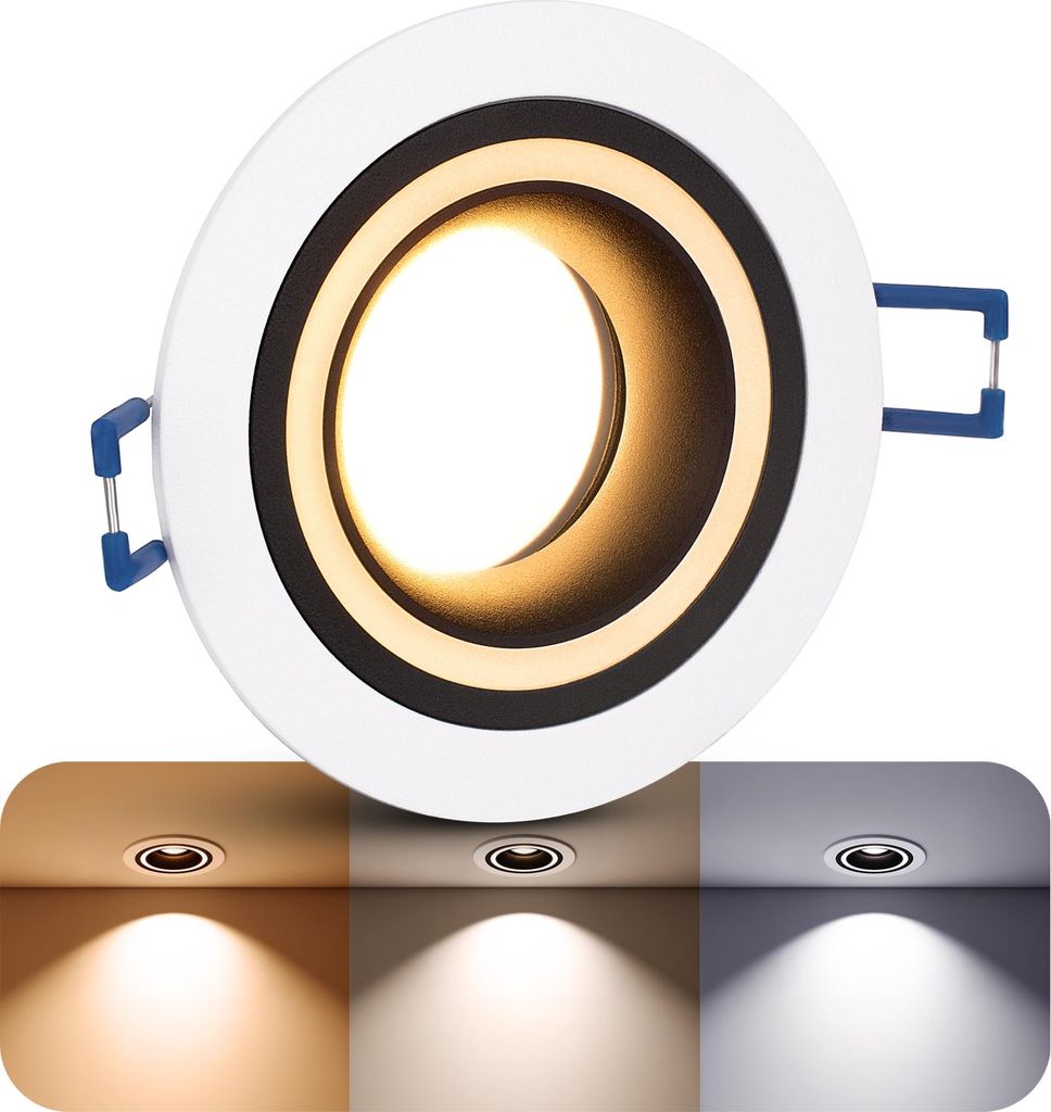 SSC-LUXon Matapo Einbauspot schwarz weiß mit Lichtring inkl. LED Leuchtmittel Modul 4W drei einstellbaren Lichtfarben 3CCT - Design Einbaustrahler...
