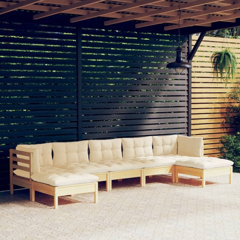 The Living Store 7-tlg. Garten-Lounge-Set mit Creme Kissen Kiefernholz