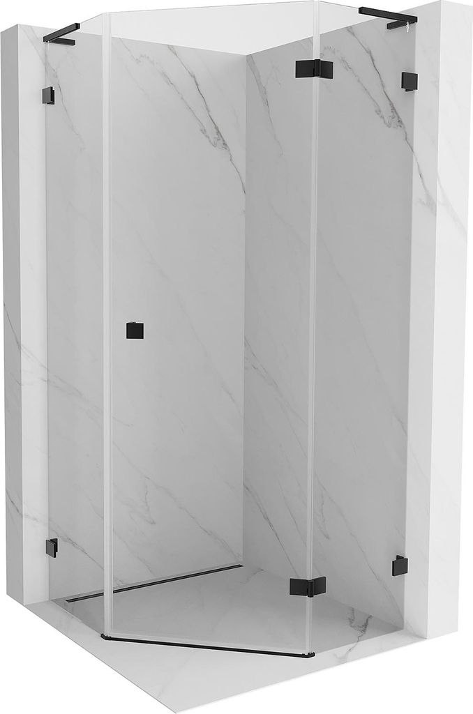 Mexen Lunar L Fünfeck-Duschkabine rechts öffnend 80 x 80 cm, transparent, schwarz - 831L-080P-080L-70-00-P