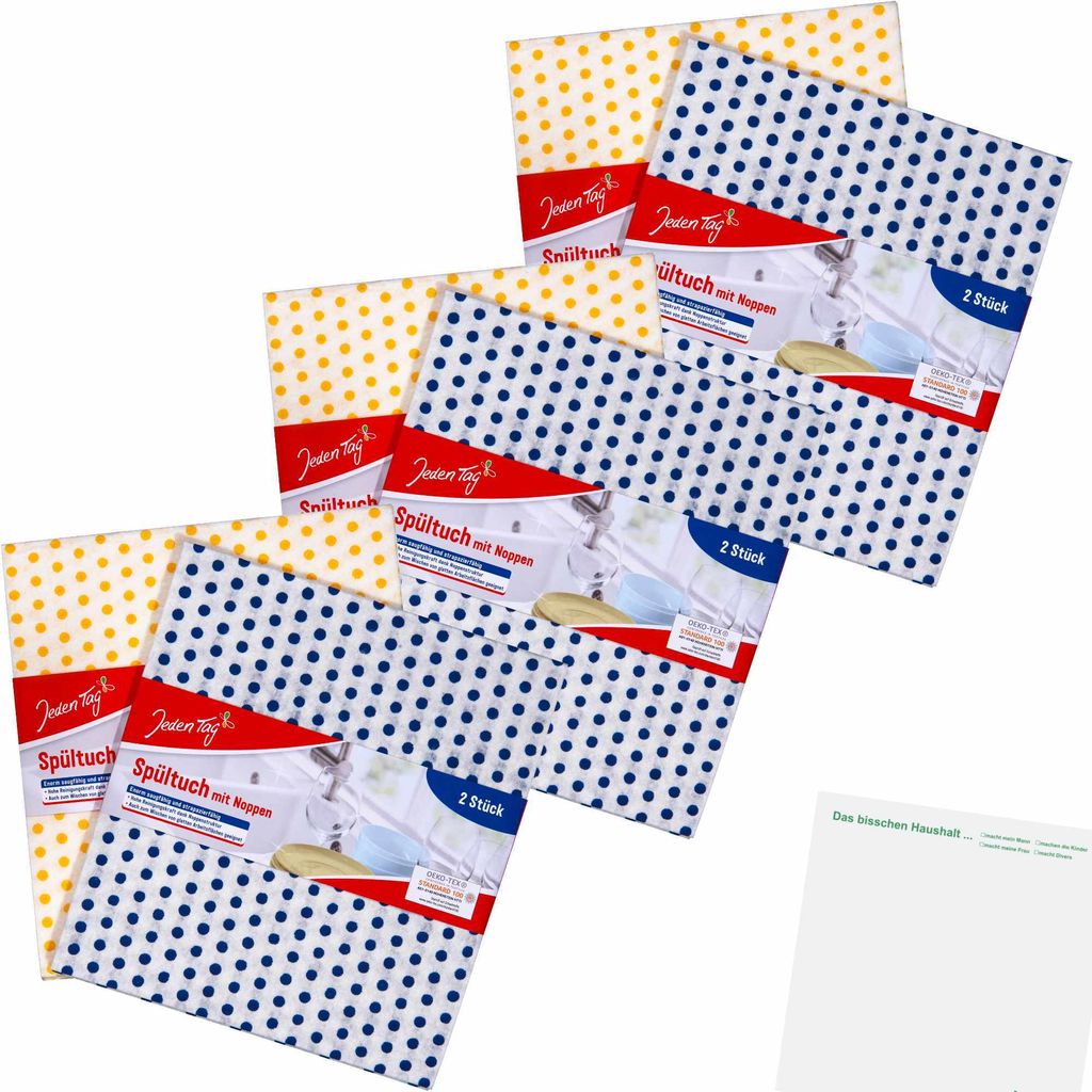Jeden Tag Spültuch mit Noppen 38x35cm 3er Pack (3x2Stk Packung) + usy Block