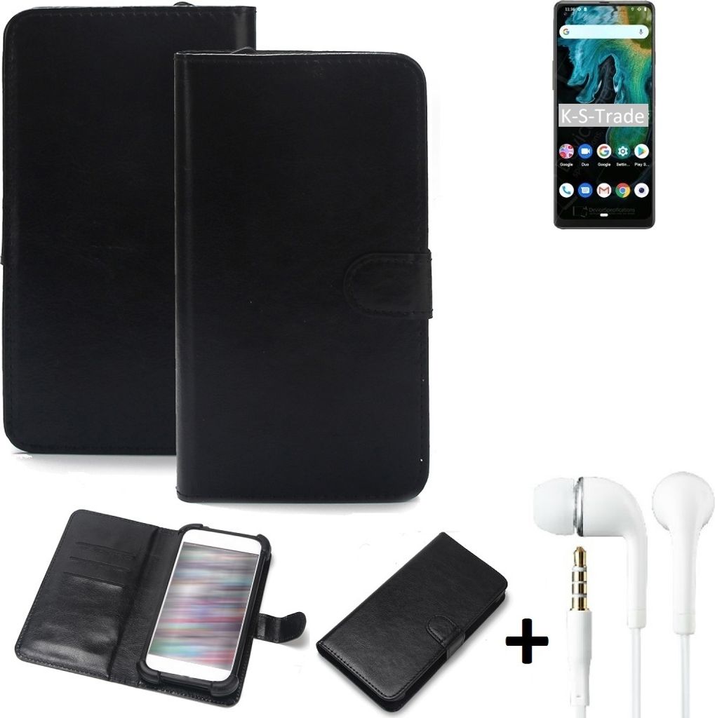 K-S-Trade Wallet Case Handyhülle kompatibel mit Cubot Max 3 Schutzhülle Flip cover Flipstyle Tasche Hülle Flipcover Slim Bumper schwarz + in ear