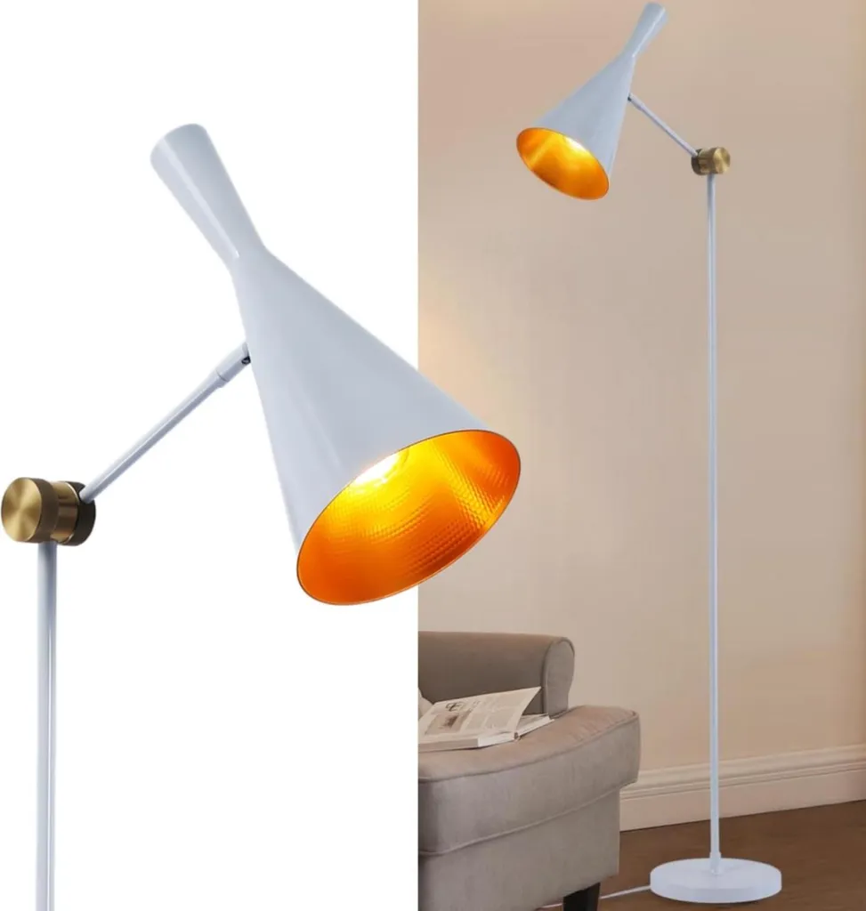 Lampadaire blanc abat-jour aluminium alvéolé doré E27 pour intérieur