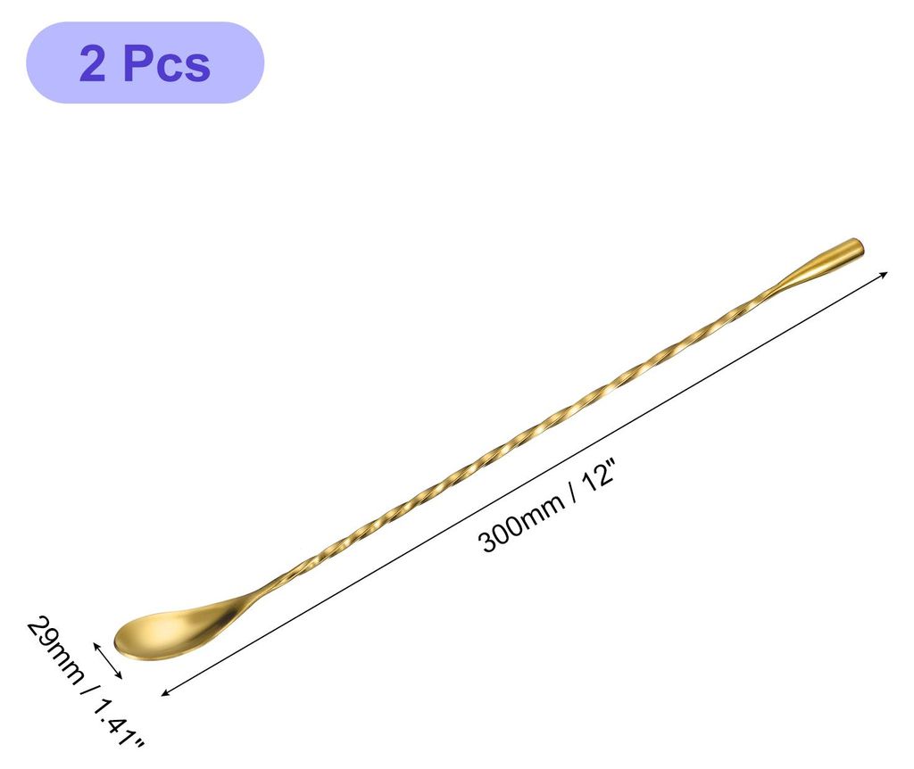 2Stk Barl?ffel Cocktail Mischl?ffel 12" Edelstahl Lang Griff L?ffel Spiralgriff Getr?nk Mischl?ffel fš¹r Mischglas oder Mixbecher Gold