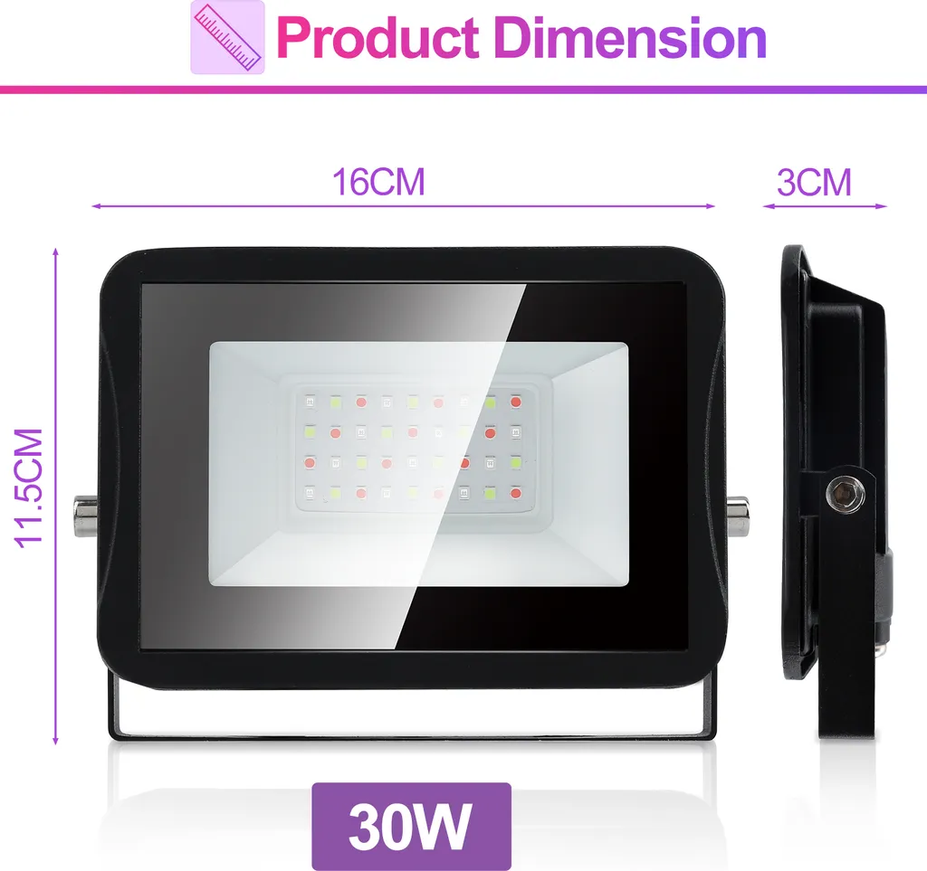 Clanmacy Projecteur RGB 30W Pack de 2 avec Télécommande 360° IP67 - 5