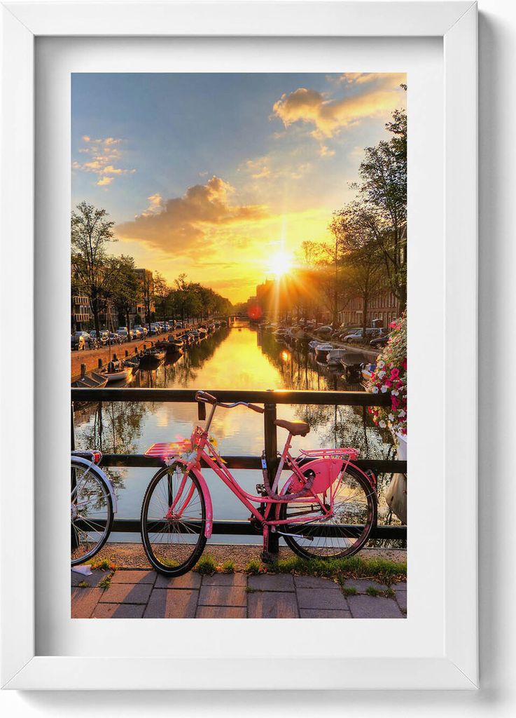 Sonnenaufgang über Amsterdam– Wandbild mit Rahmen – Gerahmtes Bild – Wanddekoration – 20x30 cm – Weiß