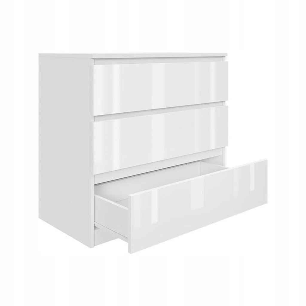 Kommode AVEN 80cm, Schrank 3 Schubladen, Wohnzimmer, Schlafzimmer, weiß lackiert