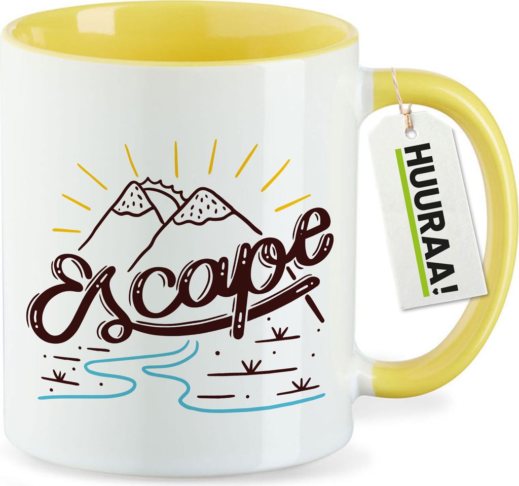 Huuraa Kaffeetasse Escape Berge 330ml Gelb Keramik Kaffeebecher Geschenkidee