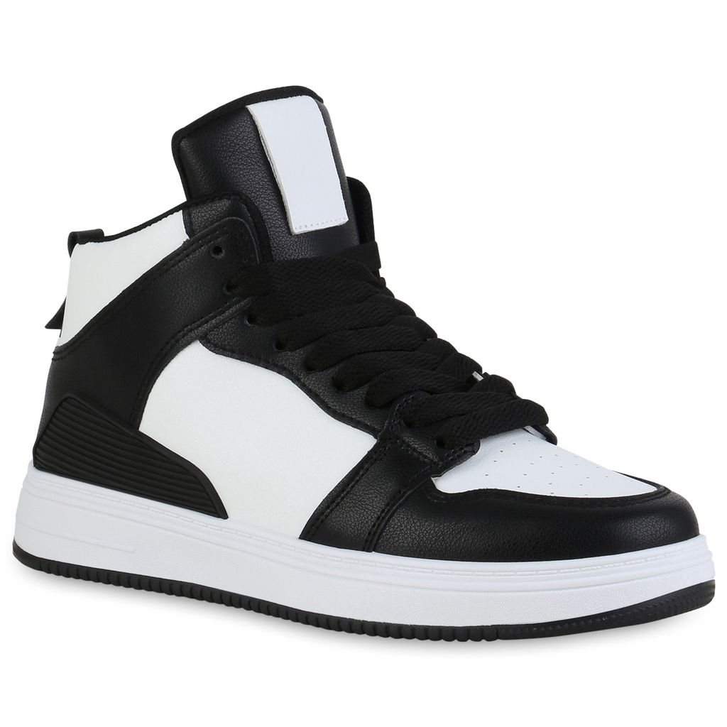VAN HILL Damen Sneaker High Schnürer Bequeme Profil-Sohle Schuhe 840181, Farbe: Schwarz Weiß, Größe: 38