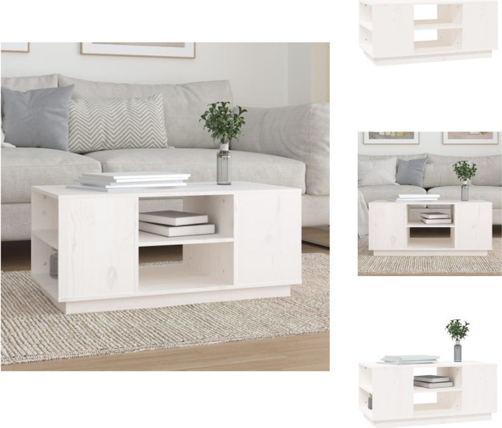 vidaXL Couchtisch Weiß 90x49x40,5 cm Massivholz Kiefer - Couchtische