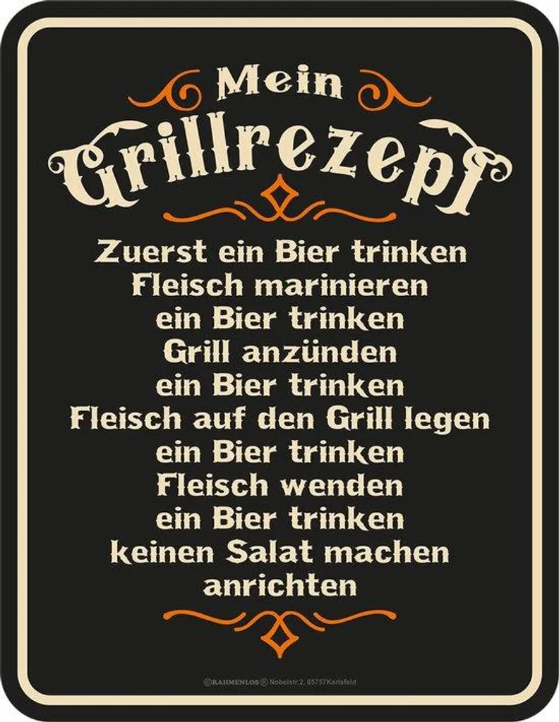 Plaque Barbecue en métal vintage sans cadre avec recette illustrée 30cm