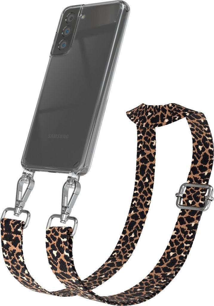 Samsung Galaxy S21 5G Chain Eyelets Slim Neck Strap Set Leo Style 13 Black/Brown 02 Metall Silver