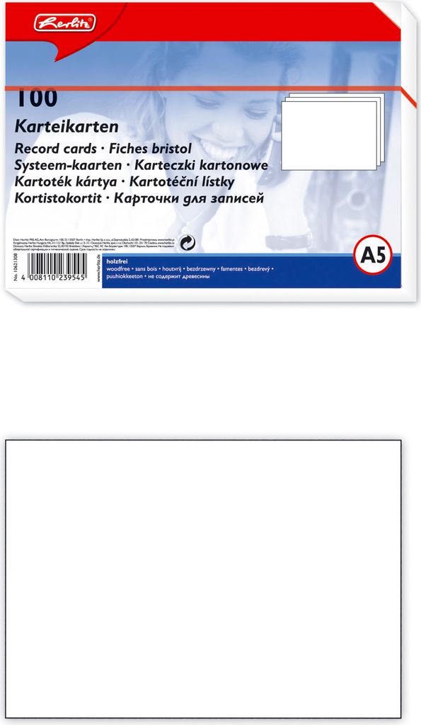 Herlitz Karteikarte A5 Blanko Weiß Hf 100er Packung Produktbild 