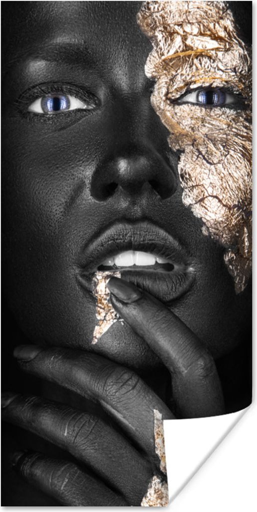 MuchoWow Poster Blattgold - Schwarz und Gold 40x80 cm - Dekoration