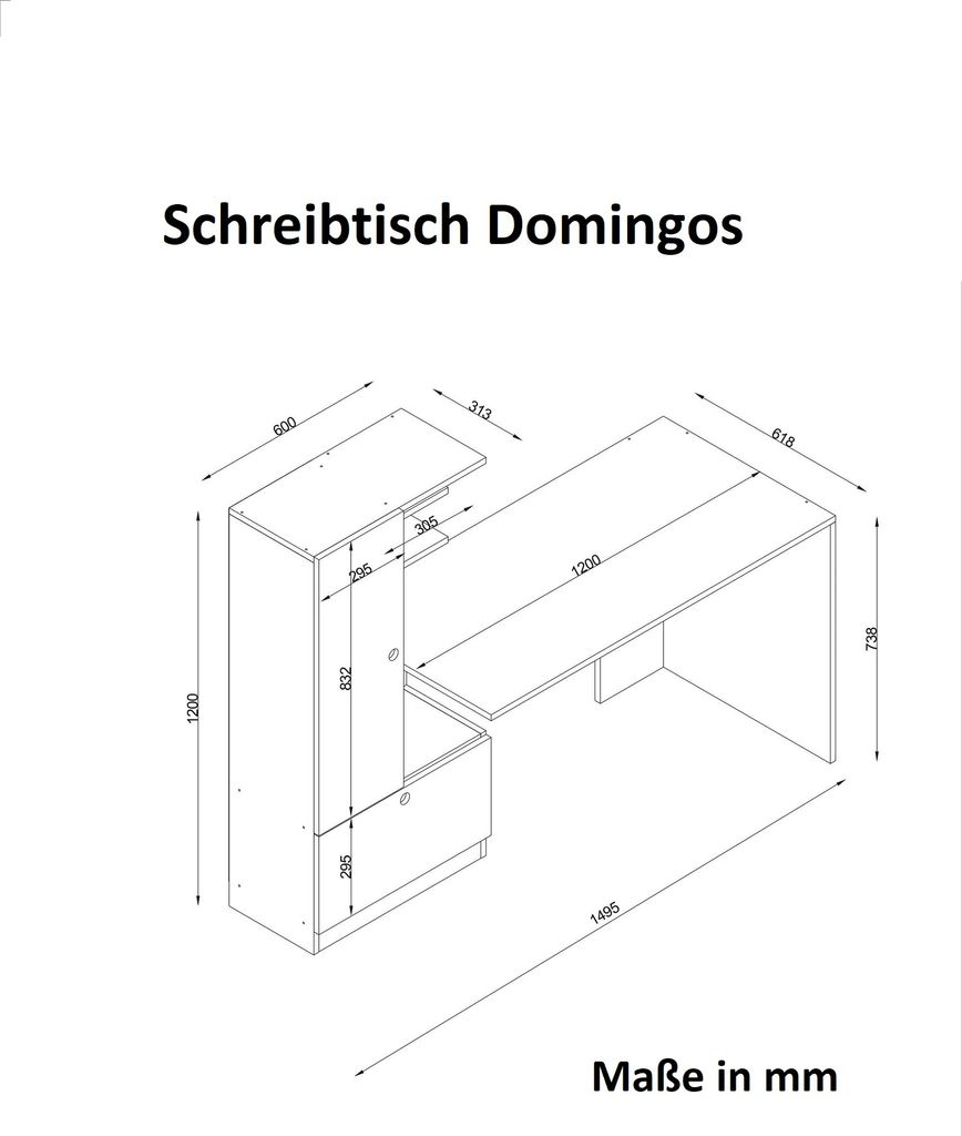 Schreibtisch Domingos Weiß | (B/H/T) 149,5 cm/120 cm/61,8 Produktbild 4
