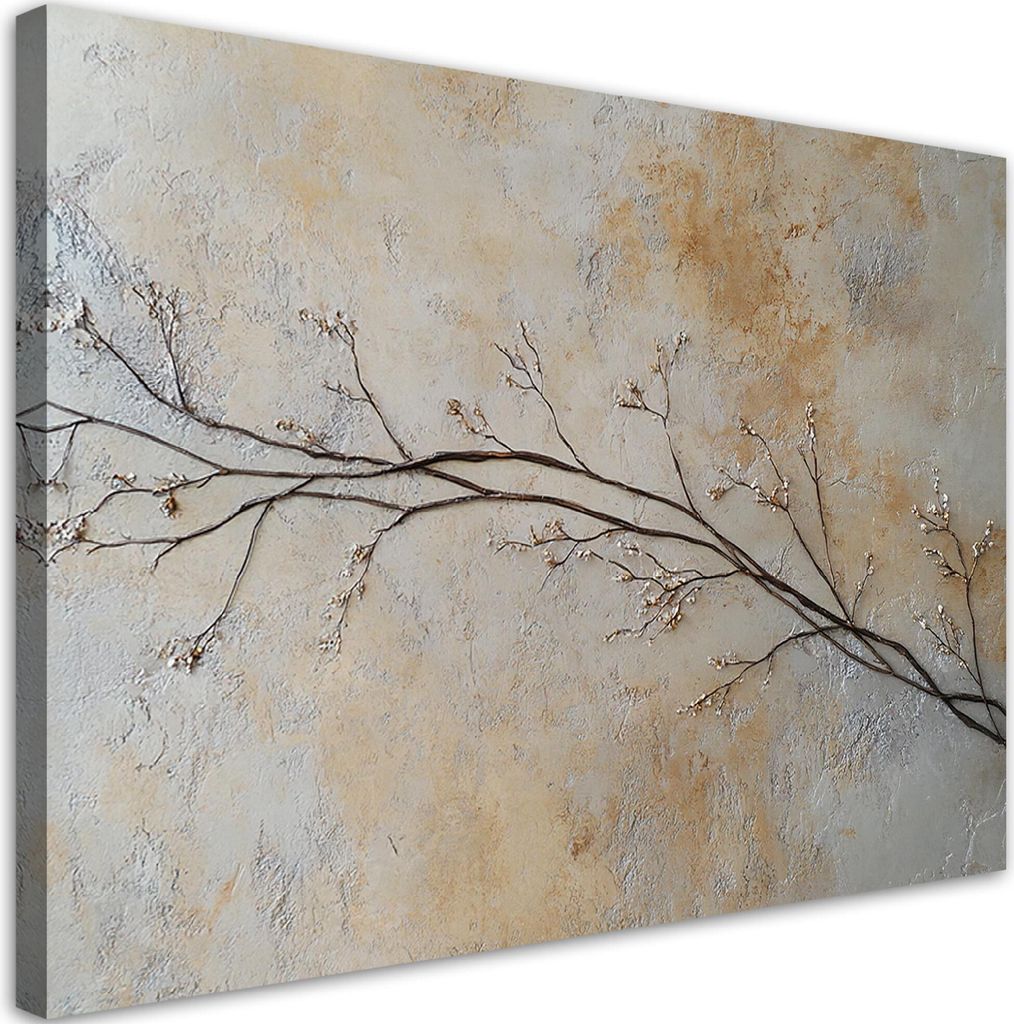 Leinwandbild Zweige, Blüten, Knospen 120x80 Feeby Beige bild für die wand bereit zum aufhängen