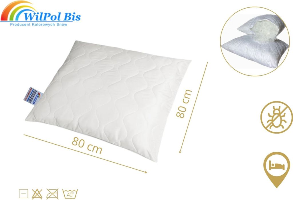 Kopfkissen 80x80 cm, Innenkissen Steppkissen, Mikrofaserkissen für Allergiker, Bettkissen, Schlafkissen, 1,20 kg, weiss