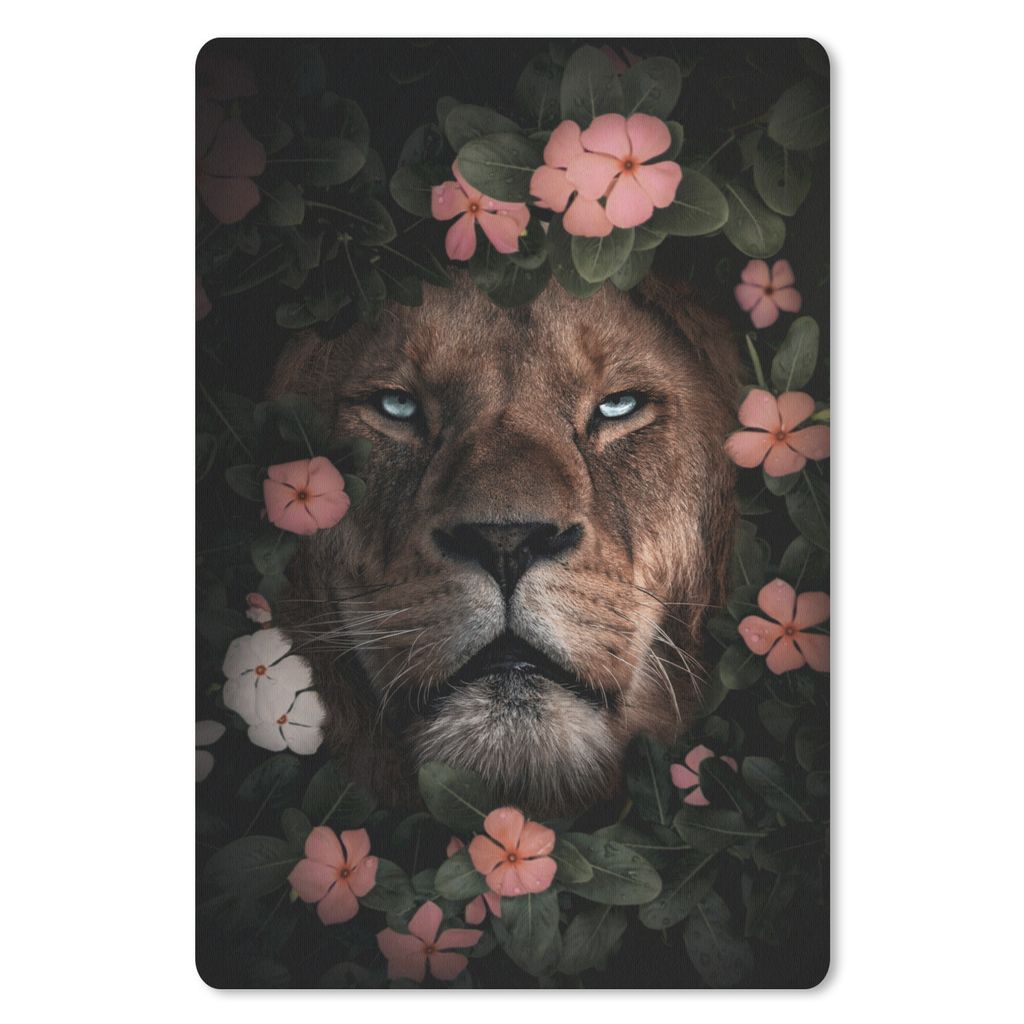 MuchoWow Mauspad Mousepad Dschungel - Löwe - Blumen - Rosa 18x27 cm - Mousepads - Maus Mat - Pad - Mausunterlage