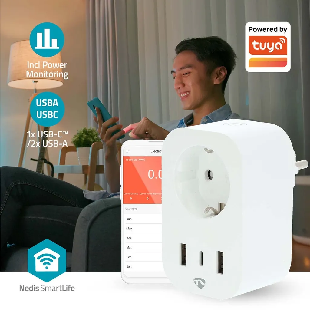 Bloc multiprise connecté Wi-Fi SmartLife avec USB-C et mesure d'énergie
