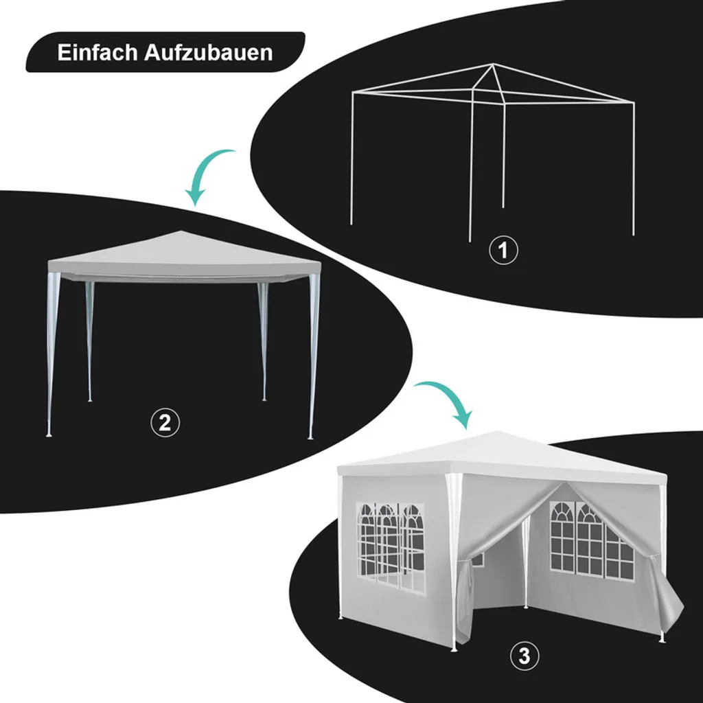 Gazebo 3x3 Bianco Hengda Impermeabile - Ideale per Fiere e Mercati - 3