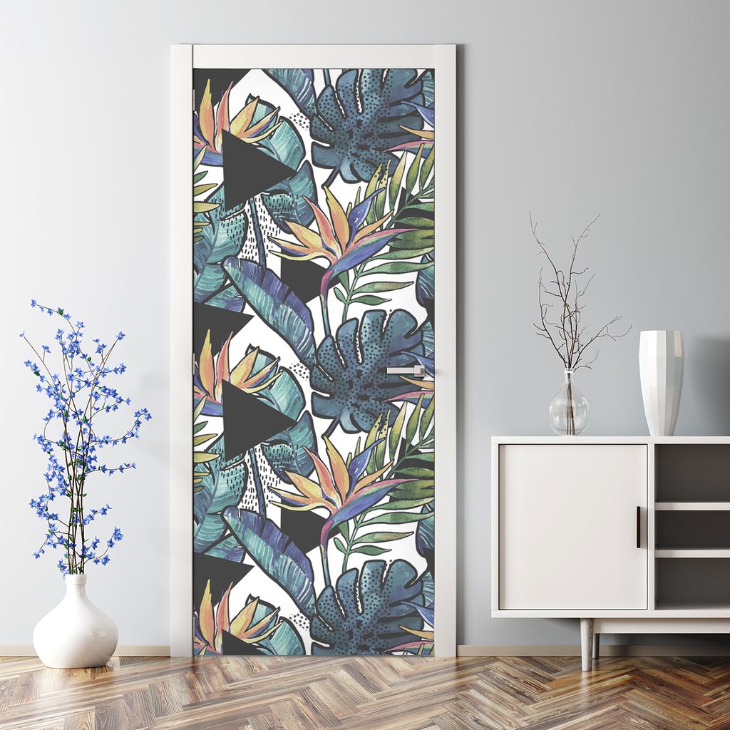 Dekorative Türtapete selbstklebend Aufkleber Klebefolie Kontrast Blumen 77 x 200 cm