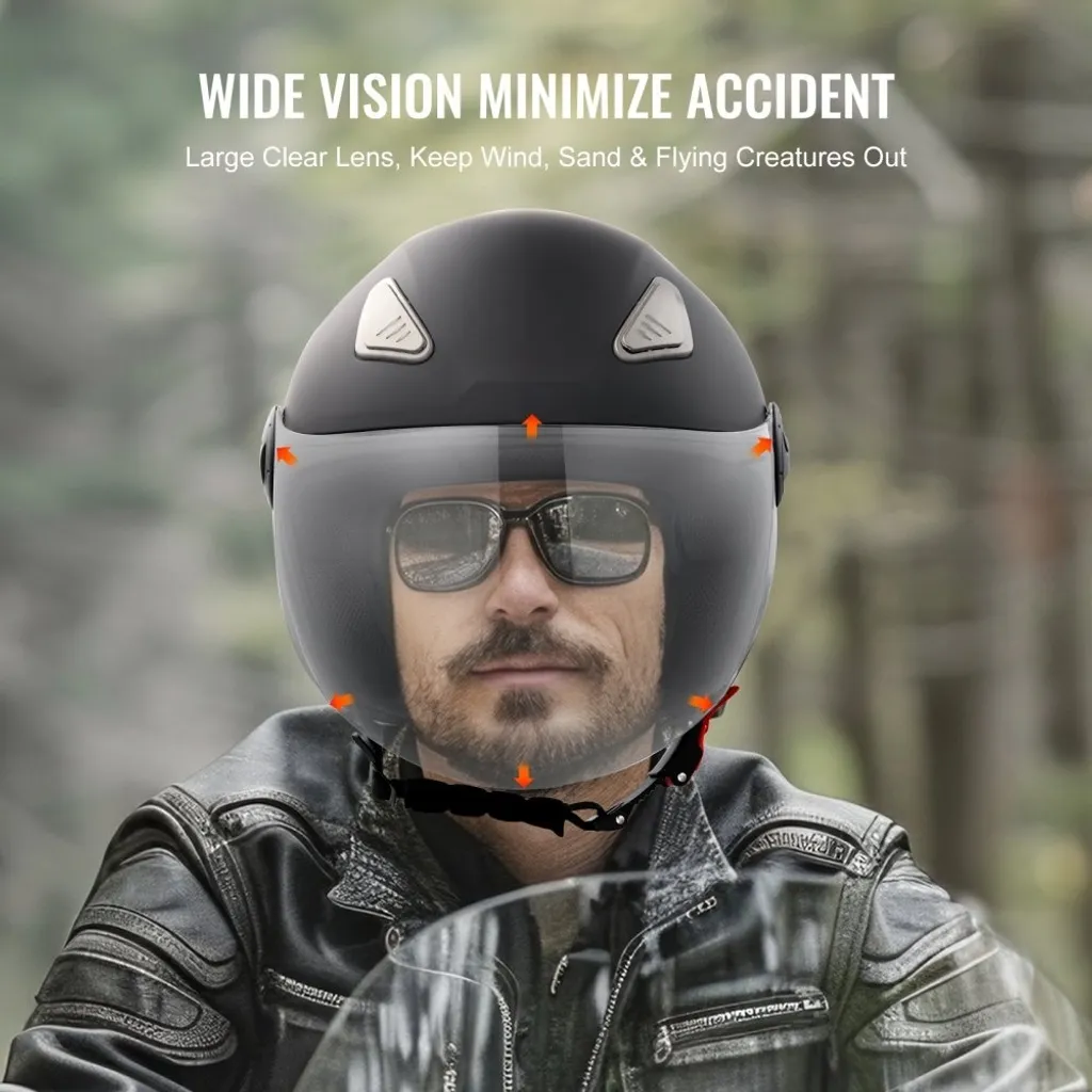 Casque Motocross 3/4 Face Noir Compact Taille S avec Coque Légère - 4