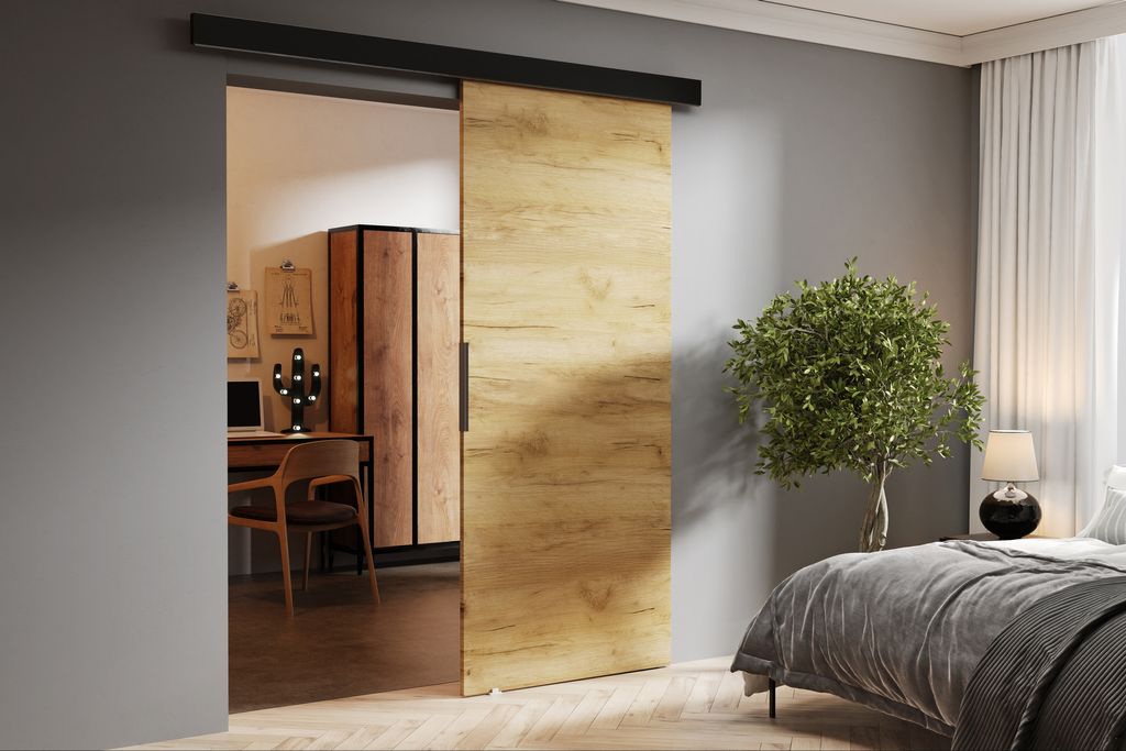 Schwebetür 80 cm Doris - Schiebetür Wohznimmer, Schlafzimmer, Design Zimmertür - Schiebetürsystem (Craft Eiche)