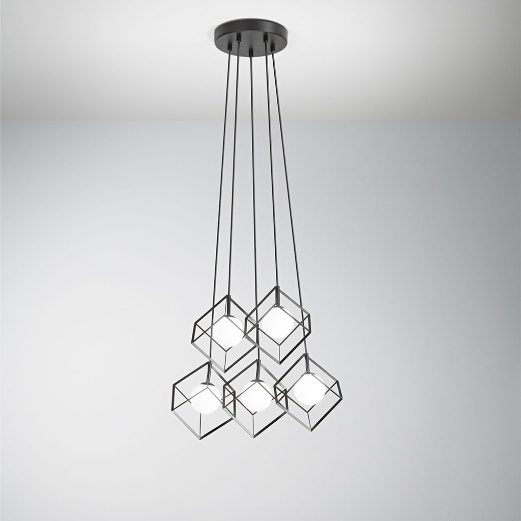 Pendelleuchte aus mattschwarzem Metall, weißer Glasdiffusor, 3xG9 max 28 W, höhenverstellbar bis 200 cm, modernes Design - Perenz