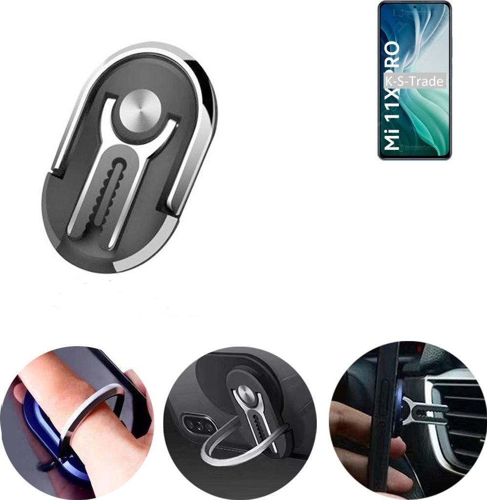K-S-Trade 3in1 Smartphone-Ring Handy-Ring kompatibel mit Xiaomi Mi 11X Pro Fingerhalterung Handyring Tischständer Lüftungsgitter-Halterung Tisch