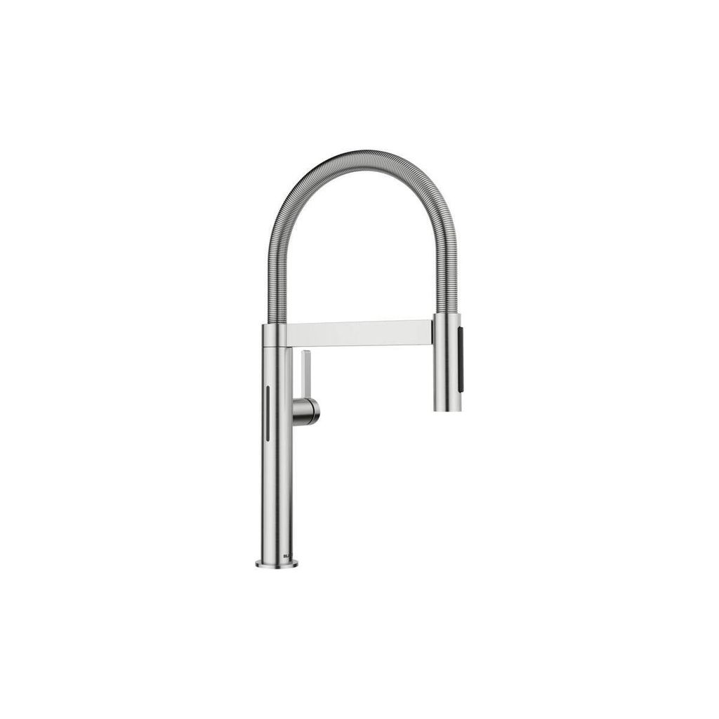 A close-up studio shot of a modern kitchen faucet against a white background.