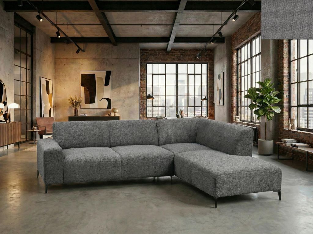 SOGNO Wohnlandschaft Ecksofa EGON Bouclé Grau, Modernes Designer Sofa mit Metallfüßen für Wohnzimmer 267 x 206 cm