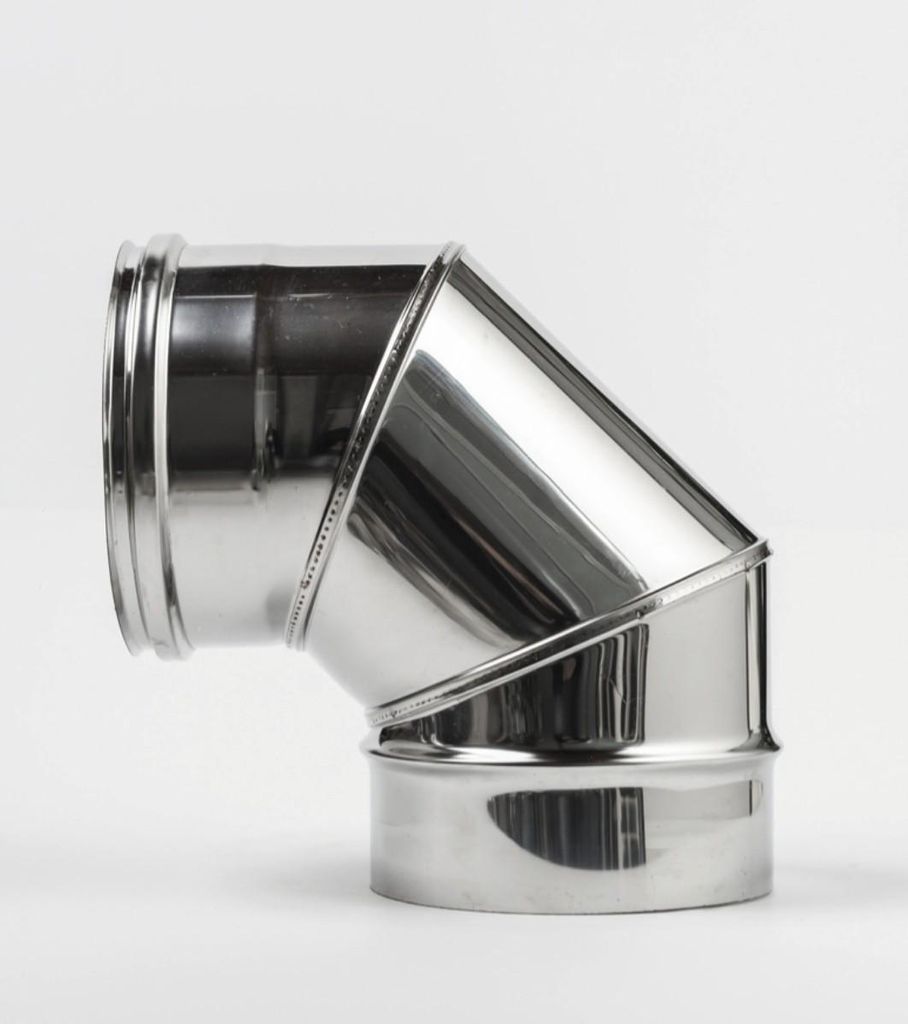 RVS rookgasbocht 90° 130 mm, enkelwandig – Kamininox Productafbeelding 