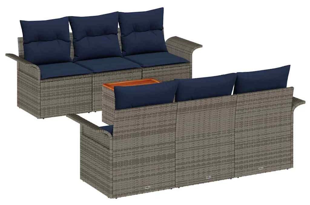 Gartensofa-set mit Kissen 7 pcs Grau Poly-Rattan