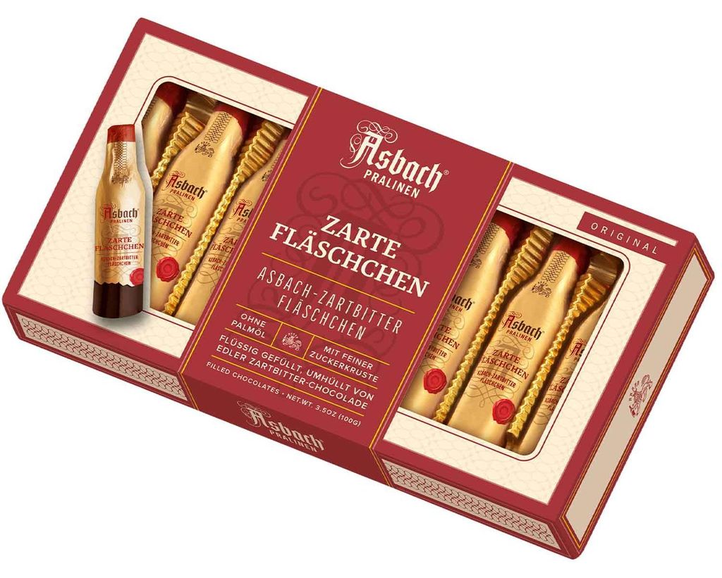 Asbach Pralinen Zarte Fläschchen Zartbitter mit Kruste 100g Produktbild 