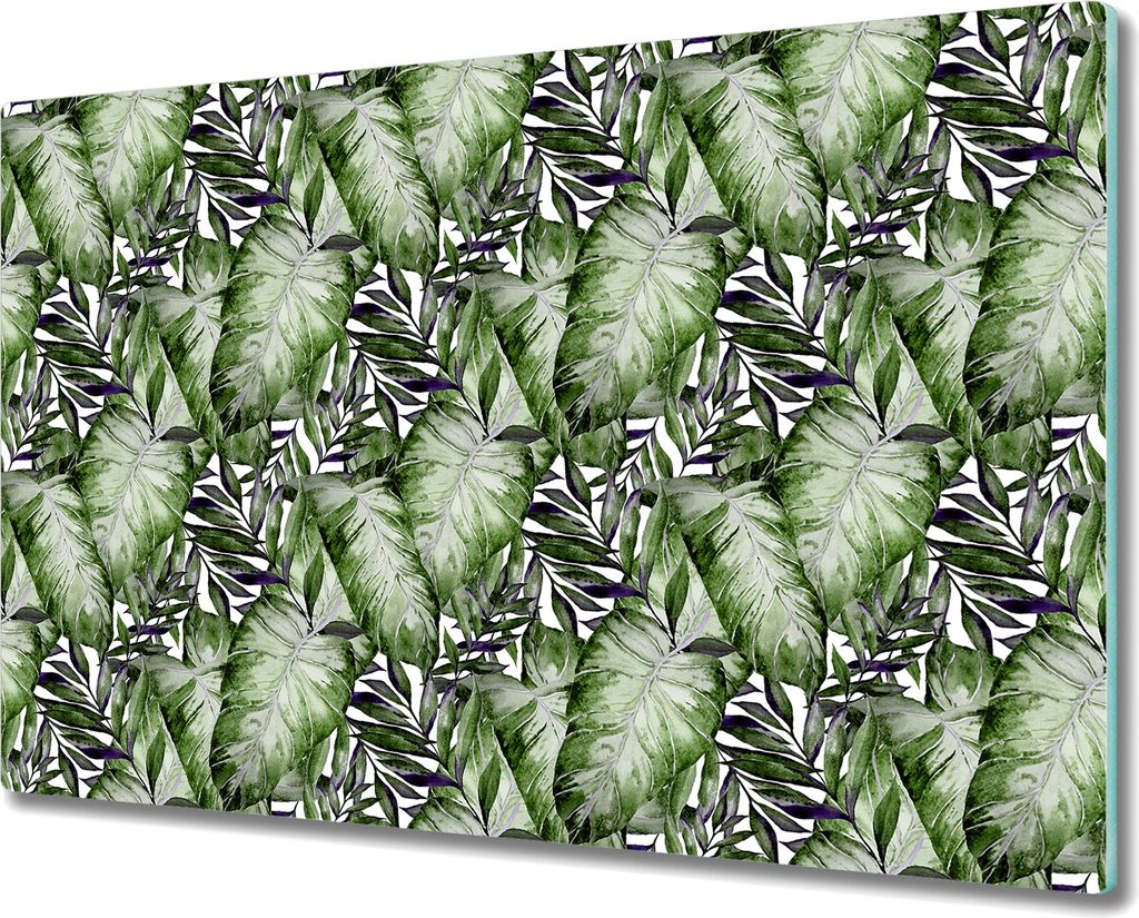 Herd-Abdeckplatte Glas Schneidebrett Ceranfeld-Abdeckung - 80x52 cm - Tropische Blätter