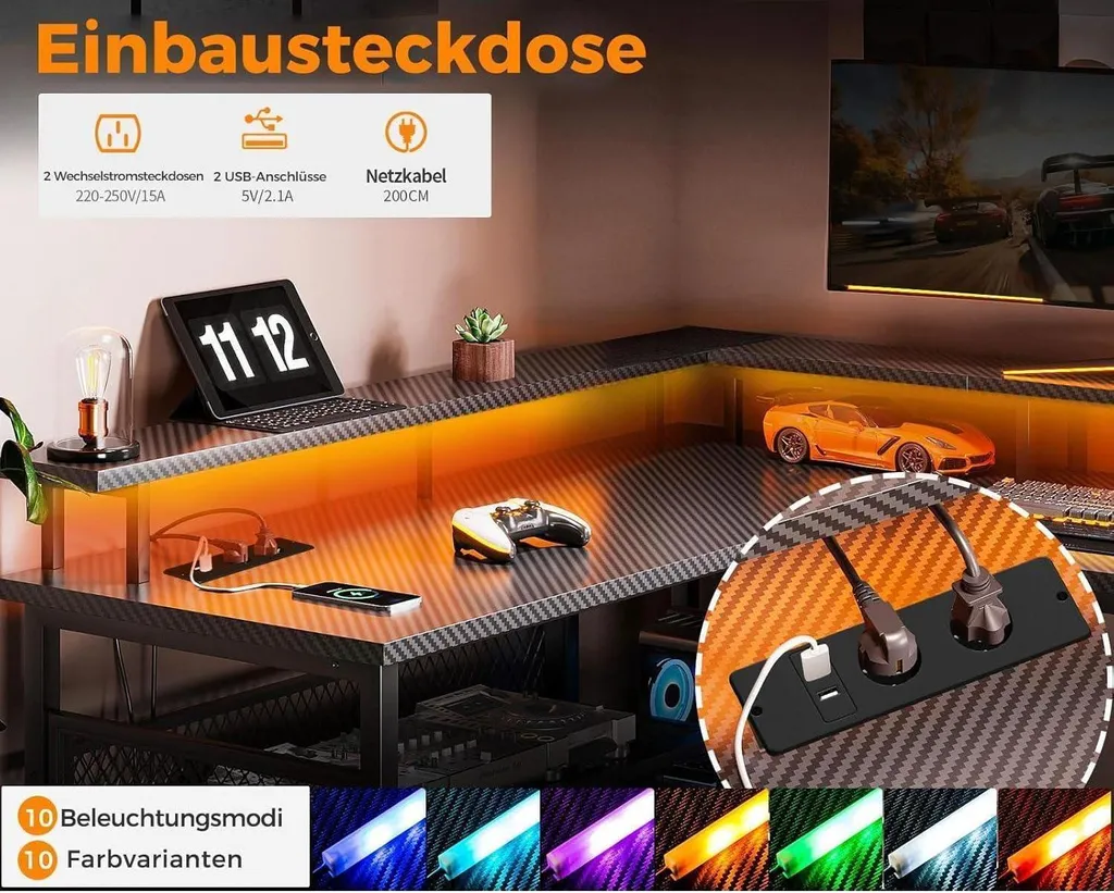 Table Gaming LED ODK Bureau d'Angle pour Setup Streaming 168x120cm - 4