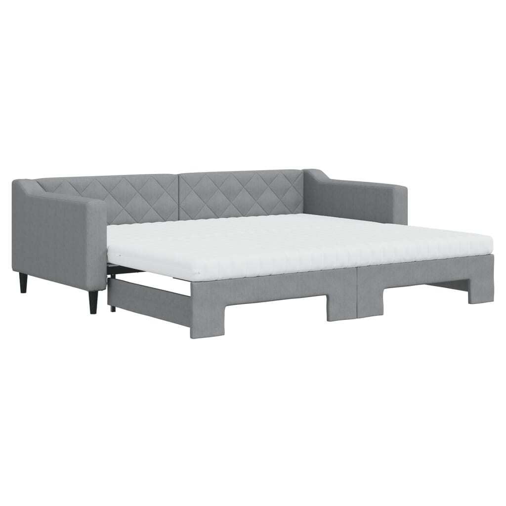 vidaXL Tagesbett Ausziehbar mit Matratze Hellgrau 90x200 cm Stoff