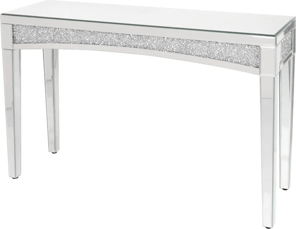 Table Console Effet Miroir Argent - Meuble en Verre Brillant 120 cm