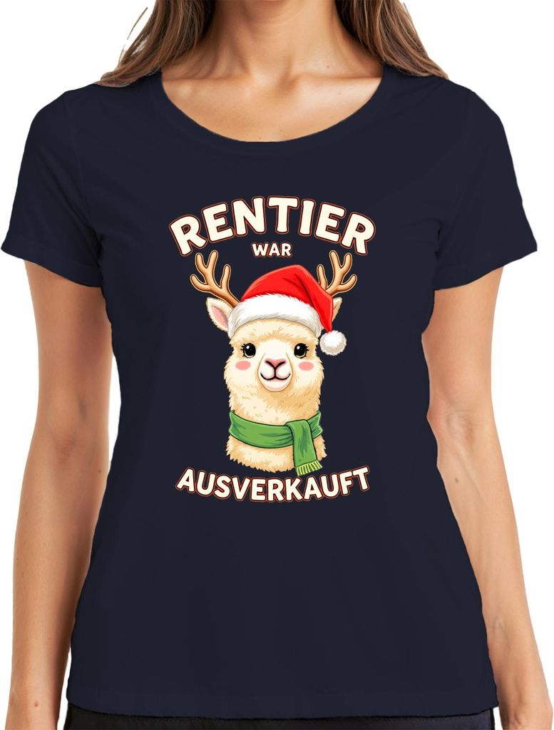 Rentier war t Alpaka Weihnachten lustig Geschenk Damen T-Shirt, Navy, XXL