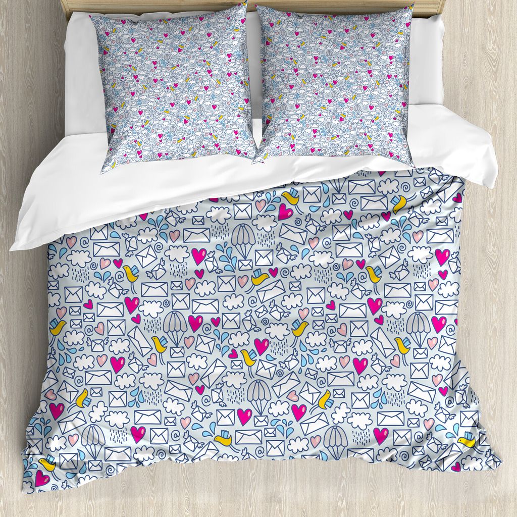 ABAKUHAUS Liebe Bettbezug, Nachricht Posting Thema, Milbensicher Allergiker geeignet mit Kissenbezügen, 200 cm x 200 cm - 80 x 80 cm, Mehrfarbig
