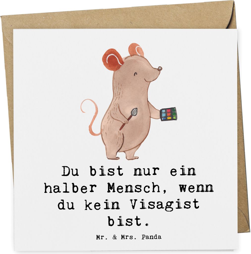 Mr. & Mrs. Panda Grußkarte Visagist Herz - Weiß - Geschenk, Beauty Salon, Klappkarte, Kosmetiker, Spruch, anlasskarte, doppelkarte, faltkarte, Au...
