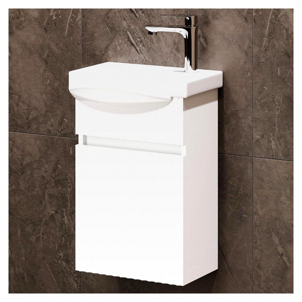 Waschbecken mit Unterschrank 40 cm inkl. Keramikwaschbecken, hängender Waschtischunterschrank für Gäste-WC, weiß matt