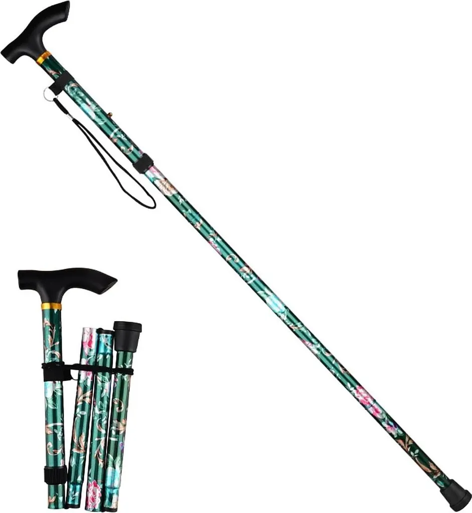 Bâton de randonnée pliable en aluminium réglable et léger - Vert Forêt