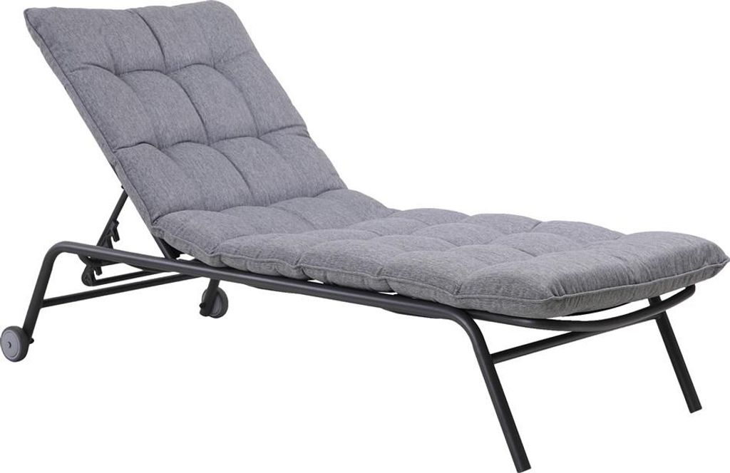 VIBE Gartenliegestuhl mit Kissen, Stahl, verstellbar, Schwarz, Grau