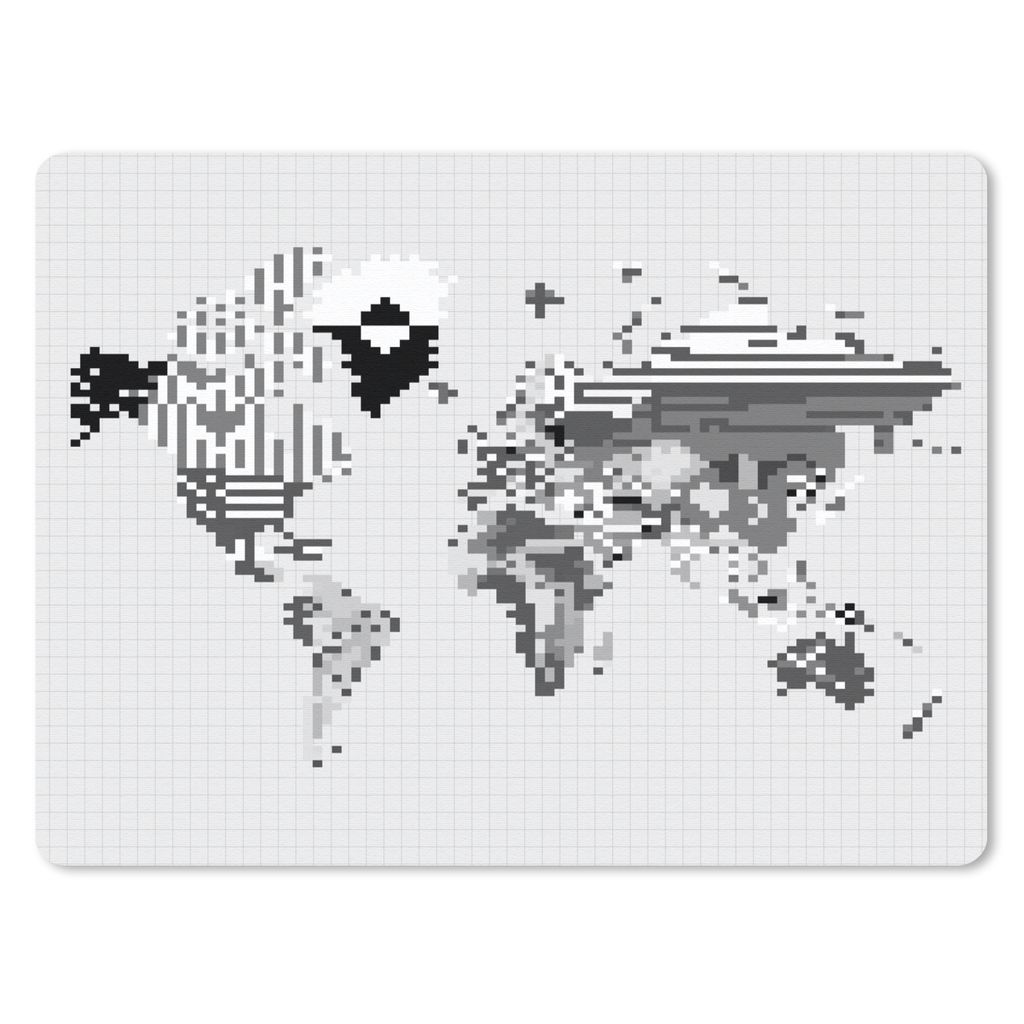 MuchoWow Mauspad Mousepad Weltkarte - Pixel - Schwarz und weiß 40x30 cm - Mousepads - Maus Mat - Pad - Mausunterlage - Anti Rutsch