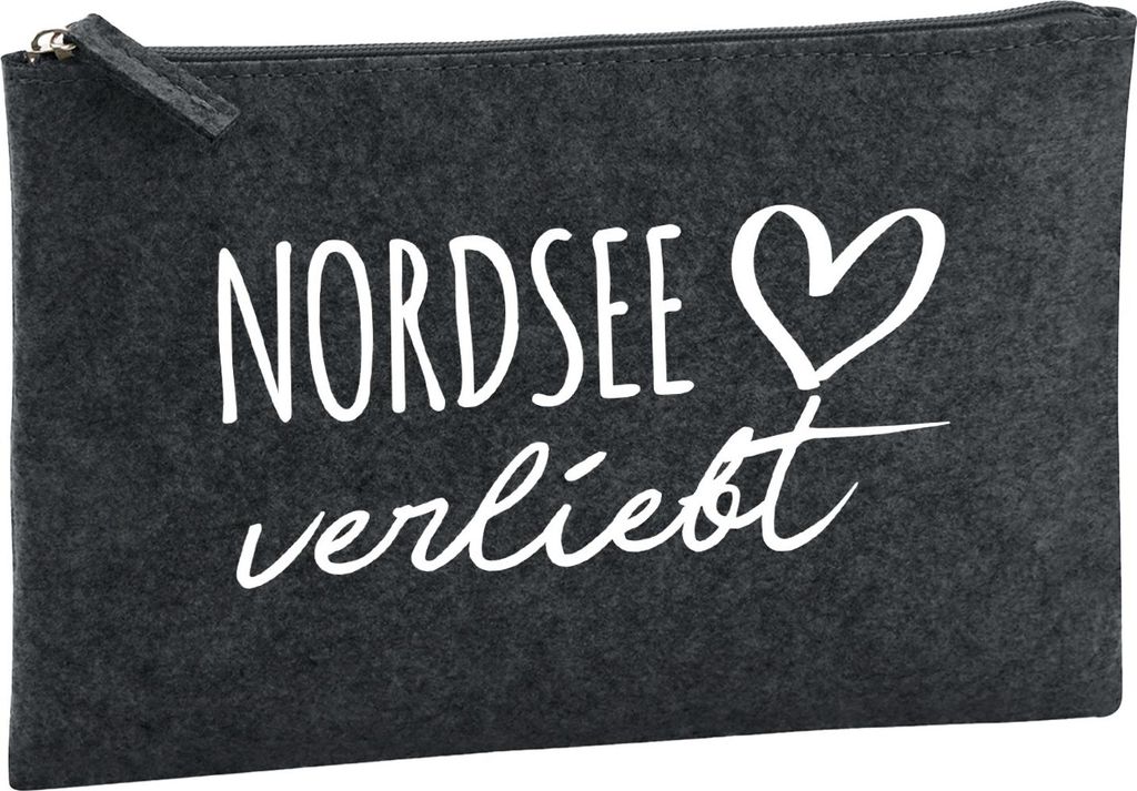 Huuraa Kulturbeutel Nordsee verliebt 1 Liter Charcoal Filz Kosmetiktasche Geschenkidee