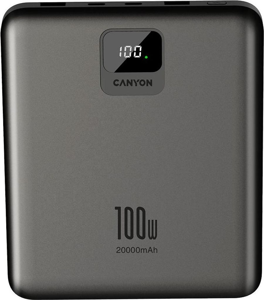 Externer Akku, CANYON PB-2008 LED FLAT 20000 mAh PD100W QC3.0 Dunkelgrau