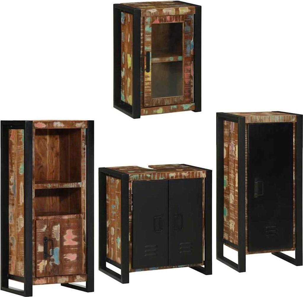 vidaXL Badezimmermöbel-Set mit Regal 4 pcs Mehrfarbig Massives Altholz