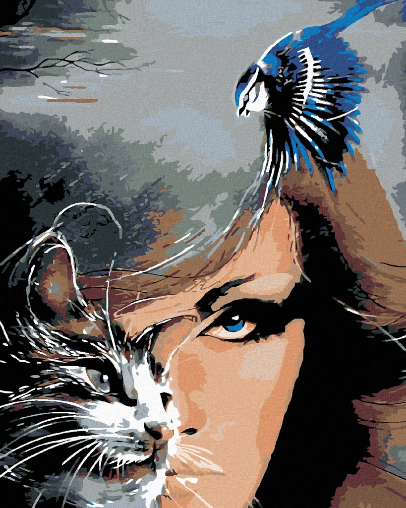Kit Diamond Painting 5D Zuty Donna Gatta e Uccellino Blu 40x50 cm