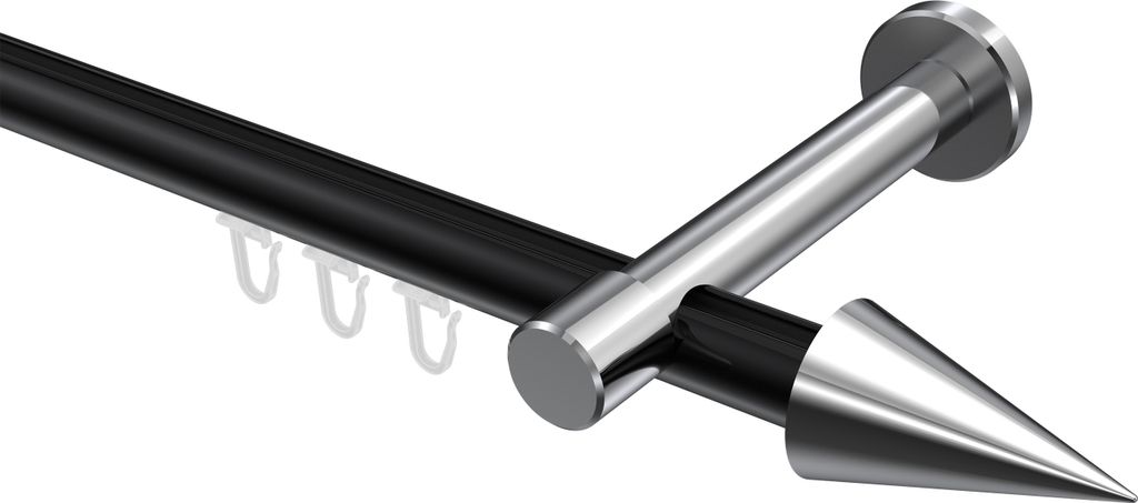Interdeco Innenlaufstange / Gardinenstange mit Innenlauf Schwarz / Chrom, Typ Prestige Savio (Kegel), 20 mm Ø 1-läufig, 200 cm